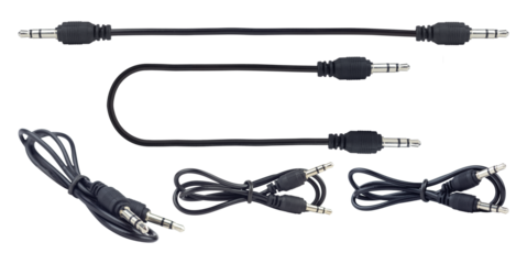 set, TRRS audio jack, aux cable isolated from background	