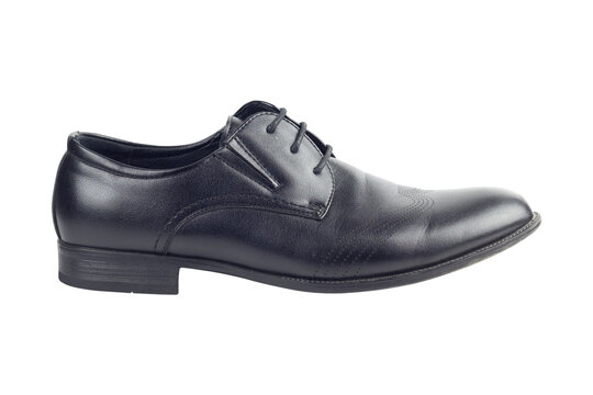 one black leather shoe isolated from the background