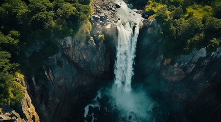 Naklejka na ściany i meble waterfall in the mountains, waterfall in the forest, waterfall scene, waterfall and rocks