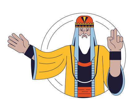 Bearded wise man flat line color vector character. Showing getures. Traditional clothes. Editable outline half body person on white. Simple cartoon spot illustration for web graphic design