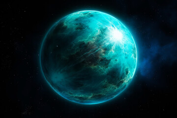 Blue exoplanet in space. Generative AI