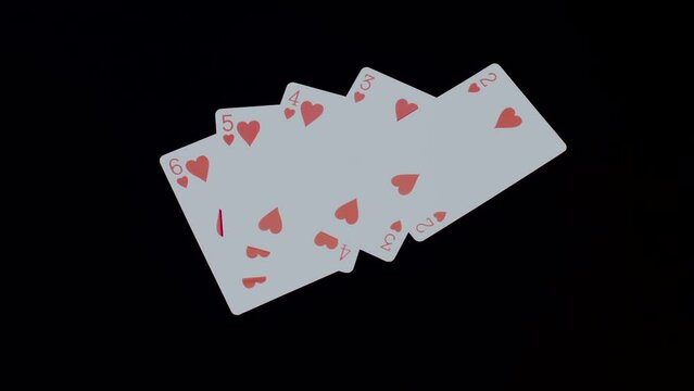 Playing Cards Straight Hearts in a poker game