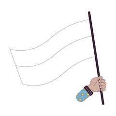 Holding flag flat line color isolated vector hand. Flag blows away in wind. Editable clip art image on white background. Simple outline cartoon spot illustration for web design