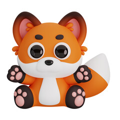 Cute Sitting Red Fox Isolated. Animals Cartoon Style Icon Concept. 3D Render Illustration