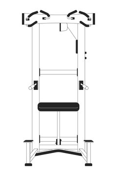 recommend clip art: Assisted pullup machine flat monochrome isolated vector object. Gym equipment. Pull ups for upper-body strength. Editable black and white line art drawing. Simple outline spot illustration for design