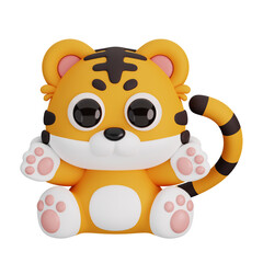 Cute Sitting Tiger Isolated. Animals Cartoon Style Icon Concept. 3D Render Illustration