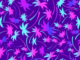 Palm trees silhouettes seamless pattern. Colorful gradient palm trees. Summer time, wallpaper with tropical pattern. Design for printing t-shirts, banners and promotional items. Vector illustration