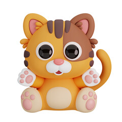 Cute Sitting Cat Isolated. Animals Cartoon Style Icon Concept. 3D Render Illustration
