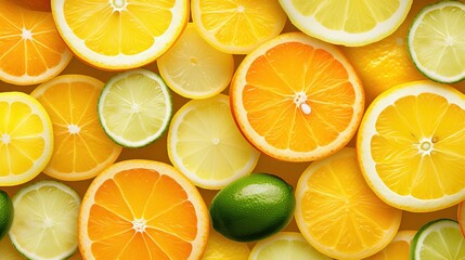 Obraz premium a group of citrus fruits cut in half and limes. generative ai
