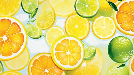  a bunch of oranges and limes on a white background.  generative ai