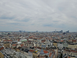 Naklejka premium Panorama of Vienna taken on a cloudy summer day from the top of one of the WWII air defense towers, Vienna, Austria.