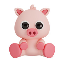 Cute Sitting Pig Isolated. Animals Cartoon Style Icon Concept. 3D Render Illustration