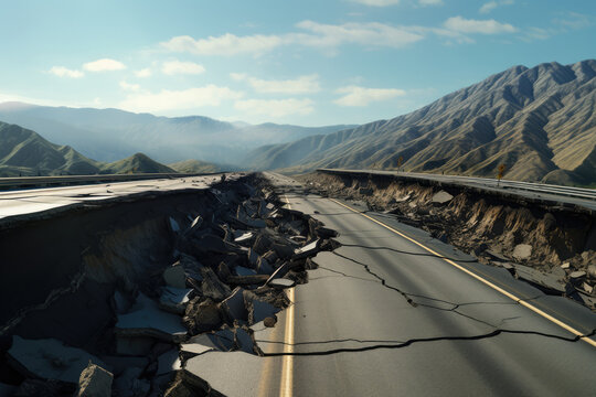 highway cracked and destroyed by a earthquake seismic event. 