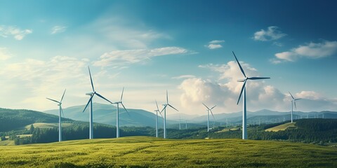 AI Generated. AI Generative. Wind mill eco power electric generator innovation alternative energy. Graphic Art - obrazy, fototapety, plakaty