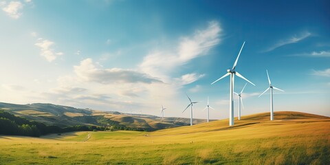 Obraz premium AI Generated. AI Generative. Wind mill eco power electric generator innovation alternative energy. Nature outdoor background