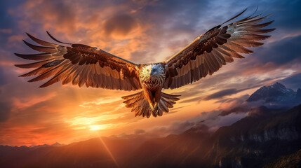eagle flying in the sky at sunset