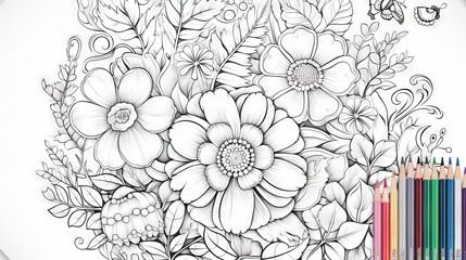Fototapeta premium a drawing of a bouquet of flowers with a butterfly flying over it. generative ai