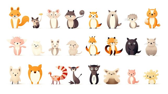  a group of different types of cats and dogs on a white background.  generative ai