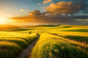 Fototapeta premium sunset over the field