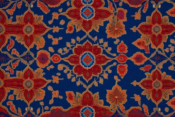 a floral pattern inspired by the patterns and motifs found in traditional Persian rugs, incorporating intricate floral designs and rich, jewel-toned colors - AI Generative