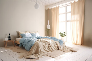 Mock up of modern interior background, bedroom, Scandinavian style.  scandinavian interior background.