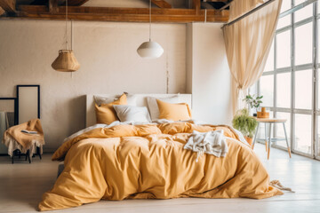 Mock up of modern interior background, bedroom, Scandinavian style.  scandinavian interior background.