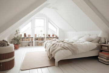Mock up of modern interior background, bedroom, Scandinavian style.  scandinavian interior background.