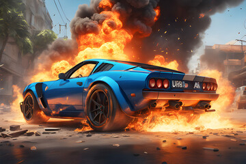 burning car in the fire