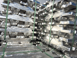 Raw stacks of  Aluminum ingots for melting