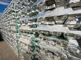 Raw stacks of  Aluminum ingots for melting