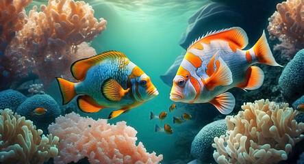 underwater world of fish and corals. Generative AI,