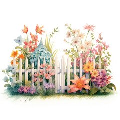 Watercolor floral garden Illustration, Generative Ai