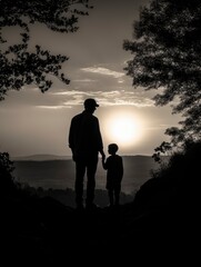 silhouette of parent and child at sunset