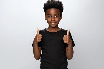 African American Boy Expressing Approval with Both Thumbs Up