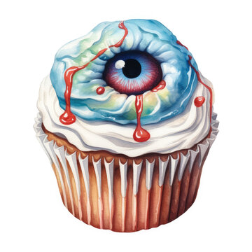 Watercolor halloween cupcake Illustration, Generative Ai
