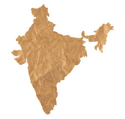 illustration of map of India on old crumpled brown grunge paper