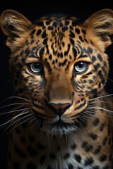 closeup of a leopard on black background, portrait photo.genearative ai