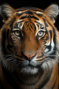 closeup of a tiger on black background, portrait photo.Generative AI