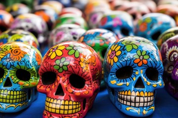 colorful skulls ceramics, death symbol