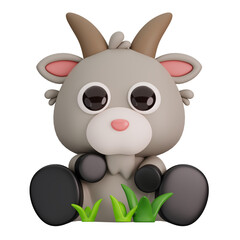 Cute Goat with Grass Isolated. Animals and Food Icon Cartoon Style Concept. 3D Render Illustration