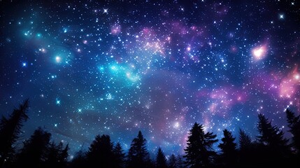  a night sky filled with lots of stars and a lot of trees.  generative ai