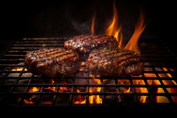 Patties of ground meat on the barbecue grill