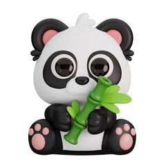 Cute Panda Holding Bamboo Isolated. Animals and Food Icon Cartoon Style Concept. 3D Render Illustration © ThxQ