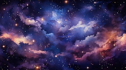  a painting of the night sky with stars and clouds in it.  generative ai