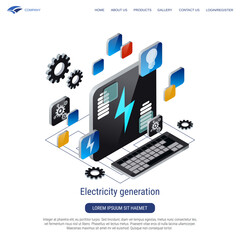 Electricity generation 3d isometric vector concept illustration