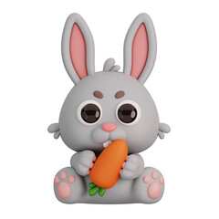 Cute Rabbit Holding Carrot Isolated. Animals and Food Icon Cartoon Style Concept. 3D Render Illustration