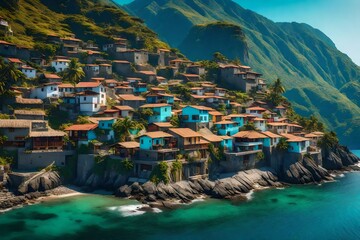 A small village in a mountainous location in front of the sea is very popular - AI Generative