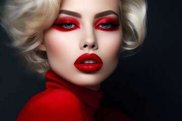 Fototapeta premium Beautiful woman in with red lips