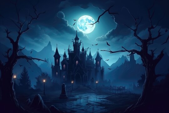 Scary castle, Halloween haunted palace