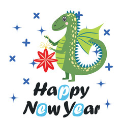 Christmas card with cute green dragon. Year of the Dragon 2024, China